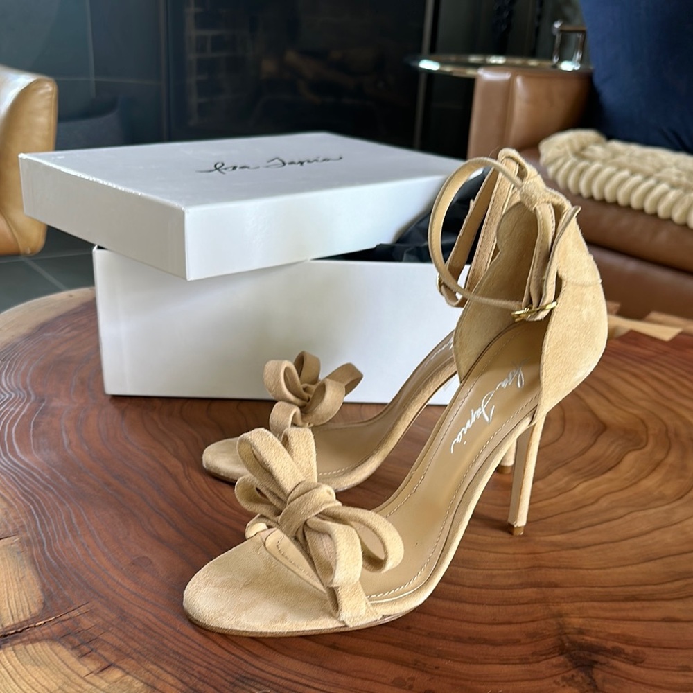 Tan Isa Tapia Stiletto Heels with Bow Detail and Ankle Strap